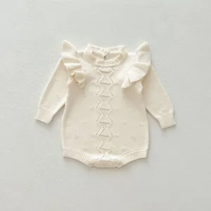 Tutina lavorata a maglia per neonato con volant carini e maniche lunghe, autunno inverno.