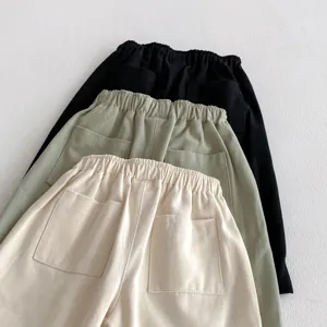 Kinder lose baumwolle freizeithose stapelanzeige in schwarz gruen und beige farben detail