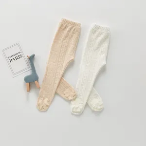 Jolies collants tricotés pour bébé fille avec fleurs, leggings doux d'automne.