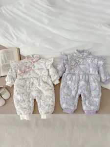 Baby Girls Cute Rabbit Ears Fleece Romper Winter Warm Long Sleeve Cotton Jumpsuit Infant Toddler Outfits