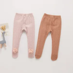 Jolis collants en tricot pour bébé fille côtelés avec décors floraux pour mode d'automne