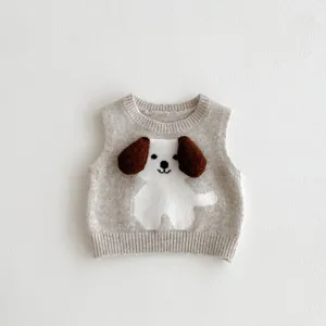 Baby knit vest cute puppy brown ears grey toddler winter warm sleeveless pullover top