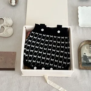 Infant baby girl knit romper black white bow pattern cute autumn baby clothing set gift box