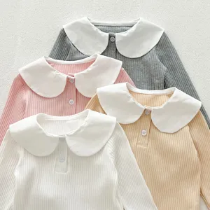 Toddler baby girls sweet peter pan collar long sleeve ribbed t-shirt cute casual tops