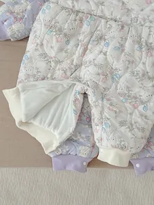 Baby winter warm fleece-lined romper cute rabbit floral pattern baby girl crawler jumpsuit
