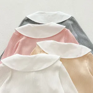 cute toddler doll collar long sleeve ribbed knit t-shirt sweet style children pullover