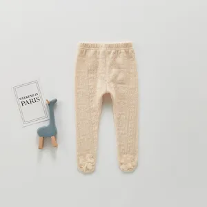Joli collant tricoté pour bébé avec fleurs, leggings souples pour nourrisson.