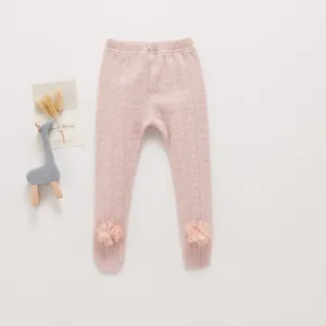 Collants tricotés rose pour bébé avec jolies fleurs en mousseline, leggings doux d'automne.
