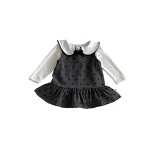 Autumn baby girl long sleeve t-shirt and polka dot ruffle dress set cute kids outfit