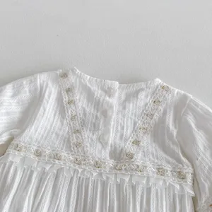 Romper en dentelle pour bébé fille blanc charmante broderie florale combinaison coton