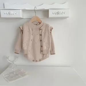 Süßes Baby Strickjacke und Strampler Set für Kleinkind Mädchen Herbst Langarm Outfits