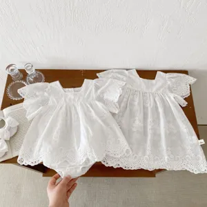Infant Baby Girls Cotton Lace Flutter Sleeve Romper Dress Summer Newborn Cute Bodysuit Toddler Casual Clothes