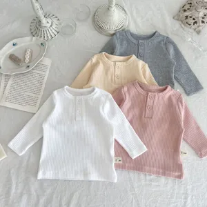 Baby ribbed cotton long sleeve crewneck T-shirt set, comfortable inner wear for infants.
