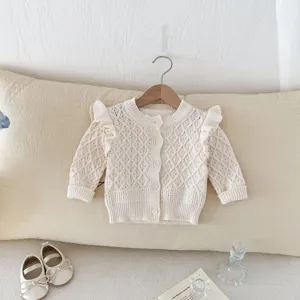 Infant baby knitted cardigan sweater cute ruffles toddler girl hollow out outerwear clothes winter