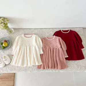 Cute infant baby girls long sleeve knit dress princess sweater dress for autumn winter
