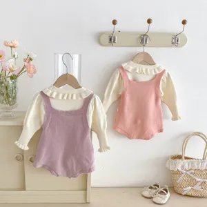 Baby Mädchen Strick Pullover Strampler Set, süßes Langarm Oberteil mit süßem Träger Body.