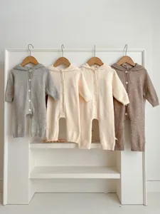 Mameluco de Algodón para Bebé Lindas Orejas de Oso Conejo Jumpsuit con Capucha Infante Manga Larga Otoño Invierno Ropa de Bebé