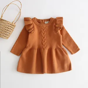 Baby girl autumn winter knitted dress long sleeve ruffle sweater toddler clothing item