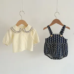 Süßes Baby Kleinkind Set langarm Bluse und gestickter Strampler für Jungen und Mädchen
