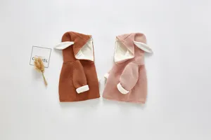 Baby cute rabbit ears fleece lined knitted cardigan infant winter thick warm top apparel