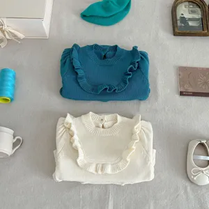 Cute baby knit romper autumn long sleeve ruffles infant girl clothing detail view