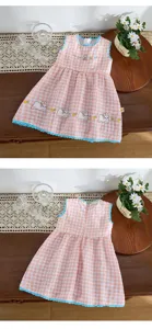 Sommer ärmelloses kariertes Mädchenkleid süße Kaninchen Stickerei schöne Kinder Freizeitkleidung