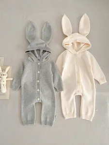 Romper de punto para bebé con capucha de orejas de conejo, suave y cómodo para uso diario.