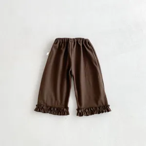 Jolis enfants marron volant ourlet droit pantalon bambin doux décontracté long neuf