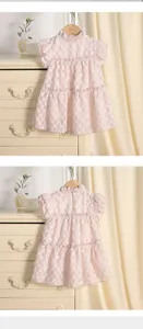 Cute toddler girl pink mock neck tiered dress, summer sweet sleeveless ruffle princess dress.
