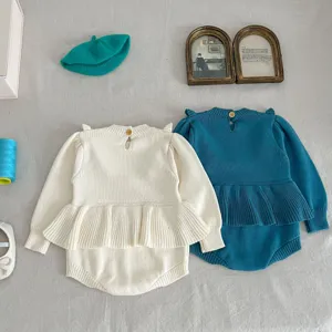 Adorably cute baby knit romper long sleeve ruffle dress infant autumn crawler baby girl clothes