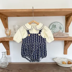 Süsses Baby Mädchen Herbst Bekleidungsset langarm Oberteil und gestickter Strampler Baumwolle