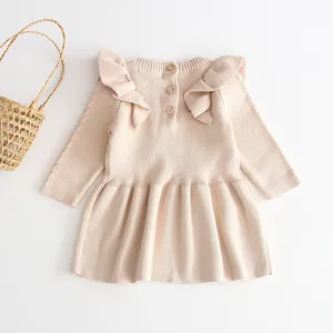 Infant baby girls knitted dress warm long sleeve winter princess sweater dress detail