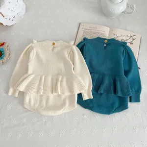 Infant baby knitted romper long sleeve ruffled princess jumpsuit autumn cute baby crawler clothes.