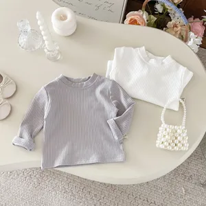 Kleinkind geripptes langarm t-shirt baby freizeit baumwolle oberteil mädchen basic shirt herbst