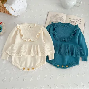 Infant baby girl knitted autumn romper cute ruffle princess bodysuit long sleeve crawl clothes
