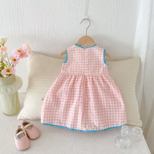 Sommer Baby Mädchen rosa kariertes Kleid ärmellos süßes Kinderkleid lässige Kleinkindkleidung