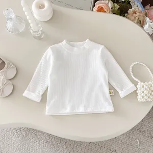 Baby Kleinkind weißes langärmeliges geripptes T-Shirt, süßes Baumwoll-Basistop.