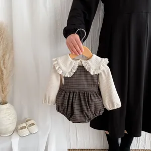Baby girls autumn long sleeve t-shirt and plaid romper dress set cute infant outfit