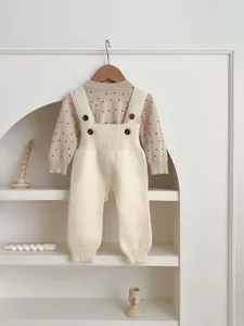 Baby knit overalls set infant autumn romper toddler cute long sleeve polka dot sweater outfit