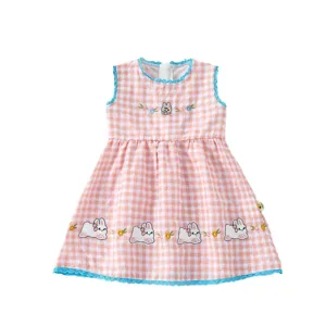 Sommer kleinkind baby mädchen süße kaninchen stickerei ärmelloses karree kleid süßes outfit