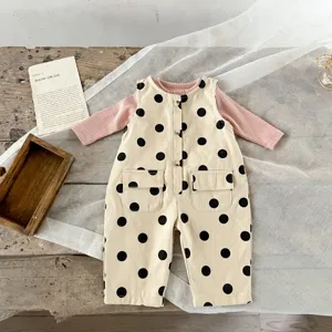 Baby Langarm Oberteil und süße gepunktete Latzhose Jumpsuit Set für Babys und Kleinkinder
