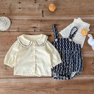 Baby Mädchen Herbst Bekleidungsset, Bluse mit Stickerei und Jacquard Strampler 2-tg