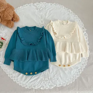 Infant baby girl knit romper long sleeve ruffle bodysuit cute autumn crawler clothing