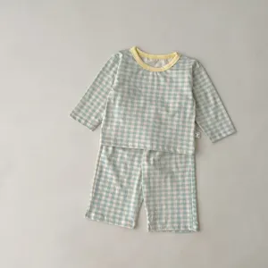 Baby toddler cotton plaid long sleeve top and pants pajama set, comfortable sleepwear home wear.