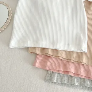 Maglietta neonato cotone unito costine girocollo top estivo base per bambini variante