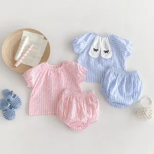 Summer baby girl cute striped short sleeve t-shirt and shorts set two-piece outfit