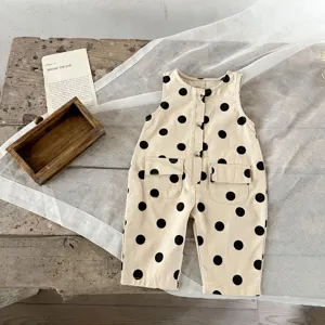 Babymädchen süßer ärmelloser Pünktchen Strampler Kleinkind Vintage Baumwoll Jumpsuit