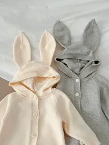 Romper de punto para bebé con capucha de orejas de conejo, ropa de otoño suave.