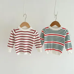 Babys Baumwolle gestreifter Pullover, süßes Langarm Crewneck Oberteil für Kleinkinder.