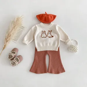 Infant Baby Knit Sweater Spring Autumn Cute Rabbit Embroidery Long Sleeve Crew Neck Pullover Cotton Knitwear Kids Top
